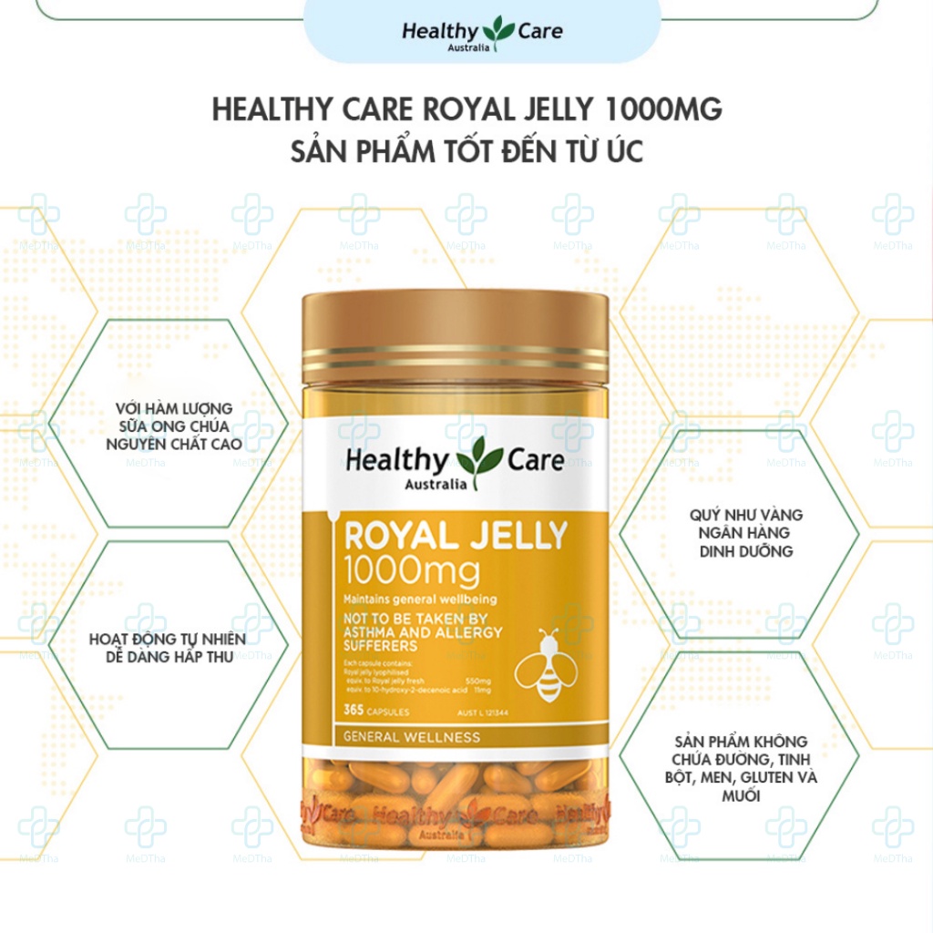 Sữa Ong Chúa Healthy Care - Sữa Ong Chúa Royal Jelly, Tăng Sức Đề Kháng, Lão Hóa Da, Nám, Tàn Nhang (Lọ 365 Viên)