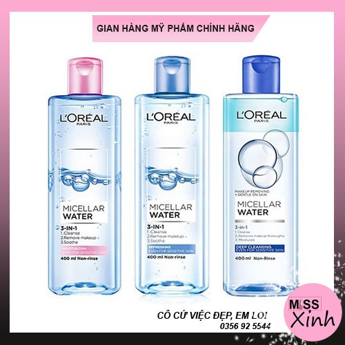 Nước tẩy trang cho mọi loại da L'Oreal Paris 3-in-1 Micellar Water 400ml - Nước tẩy trang Loreal