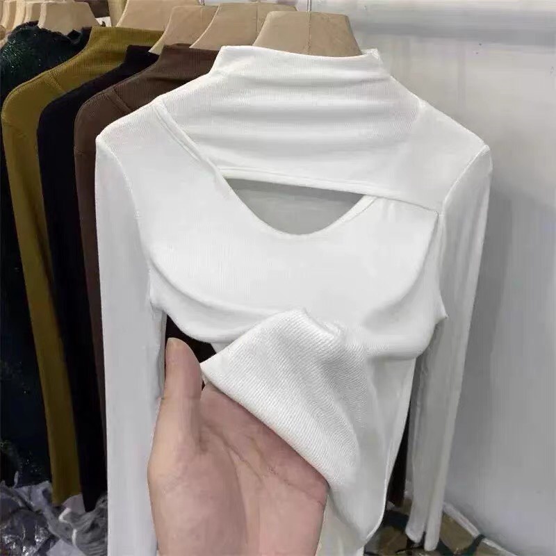 Áo thun nữ dài tay cổ cao khoét ngực trẻ trung thời trang hàng Quảng Châu Cao Cấp