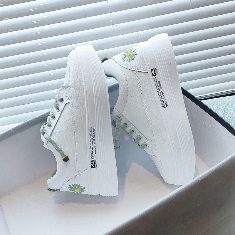 Giày Nữ, Giày Sneaker Nữ G14 Màu Trắng Đế Cao Thêu Hoa Phong Cách Hàn Quốc Đi Học Đi Chơi | BigBuy360 - bigbuy360.vn