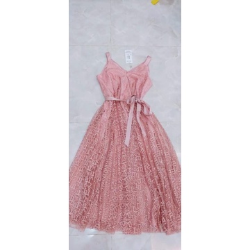 Đầm ren hồng Elise sz L nguyên tag