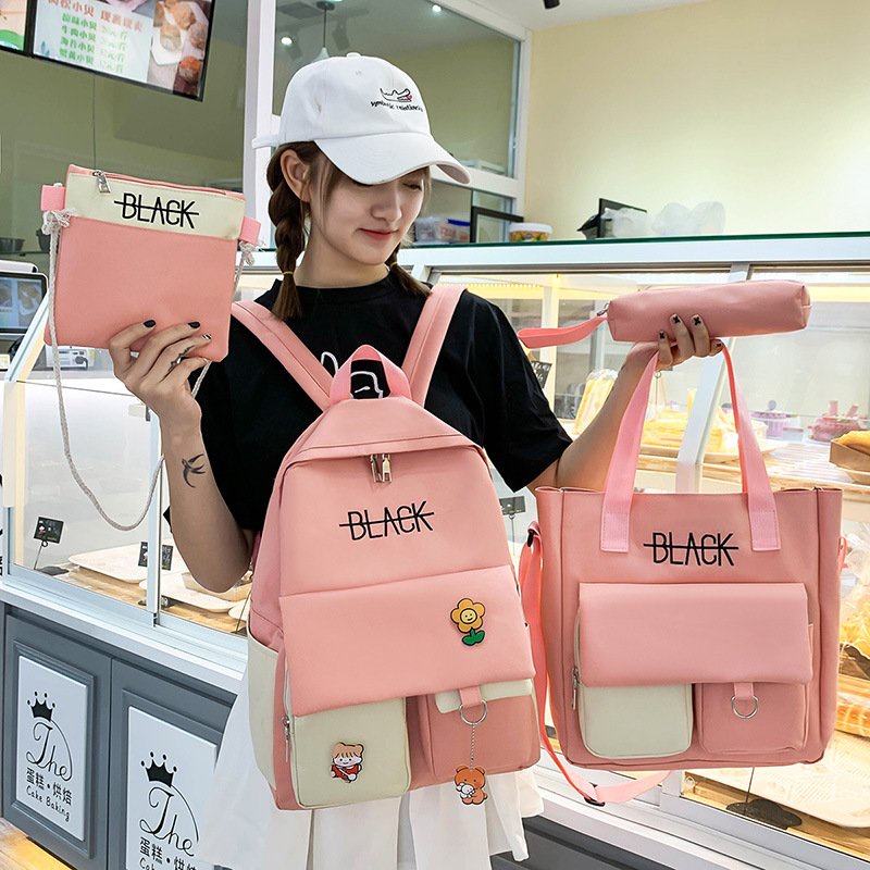set balo nữ đi học 4 món-cặp học sinh cấp 2 ulzzang