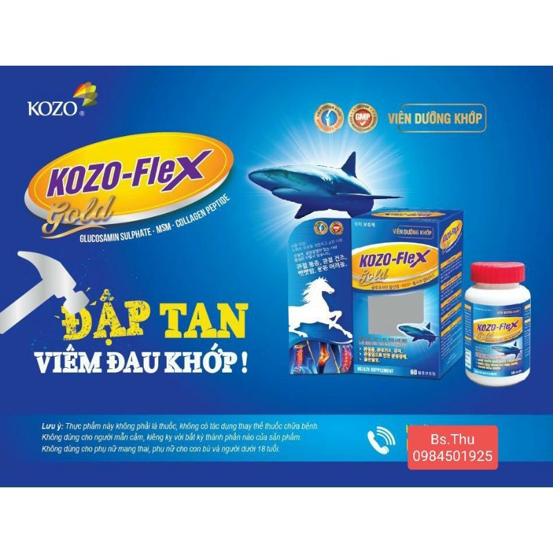 Viên dưỡng khớp KOZO FLEX GOLD lọ 60 viên Bổ sung đầy đủ các dưỡng chất giúp xương chắc khỏe, giảm thoái hóa các khớp