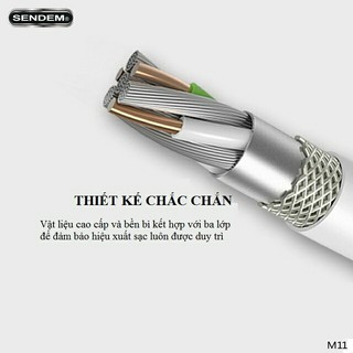 Cáp sạc SENDEM M12/M12S - dây dù dài 2m, cáp cao cấp cho iphone/android