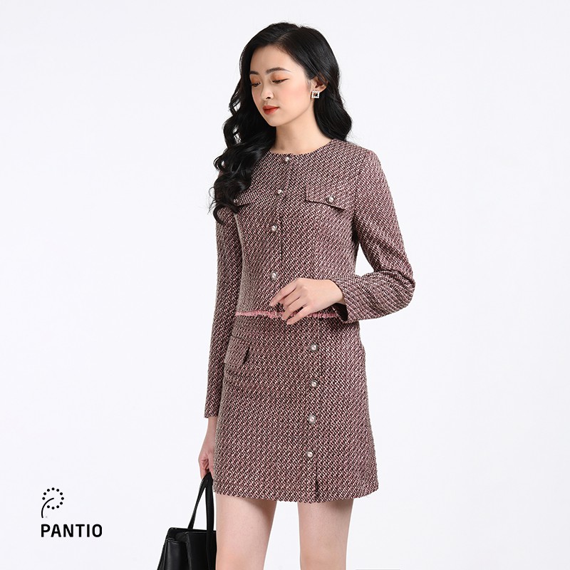 Chân váy ngắn chất liệu tweed dáng chữ A có túi đính khuy phía trước BJN92262 - PANTIO