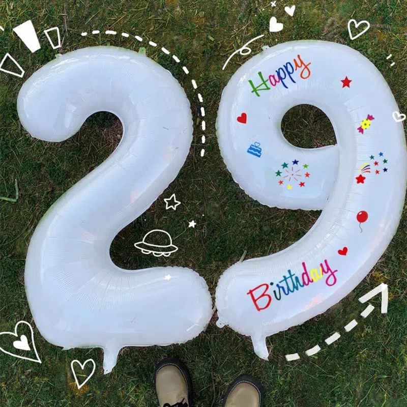 Bong Bóng Số 0-9 Màu Trắng Trang Trí Tiệc