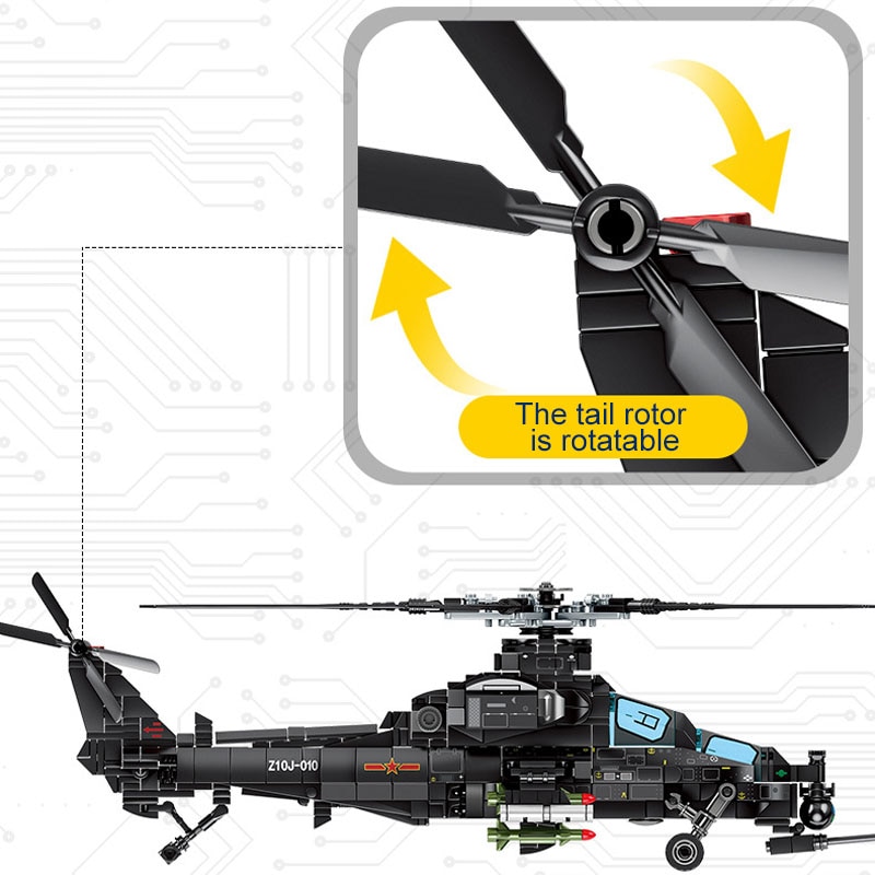 Mô hình đồ chơi giáo dục Lắp ráp Máy bay quân sự  SEMBO 202119 704Pcs Army Military Z-10 Armed Helicopter Swat Forces