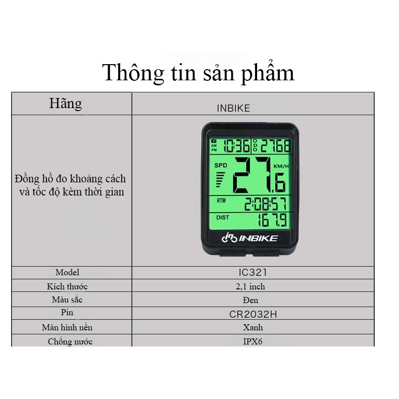 [ Siêu Hot] Đồng hồ đo tốc độ và khoảng cách INBIKE chống nước IPX6 có đèn LED xanh ban đêm dùng cho xe đạp