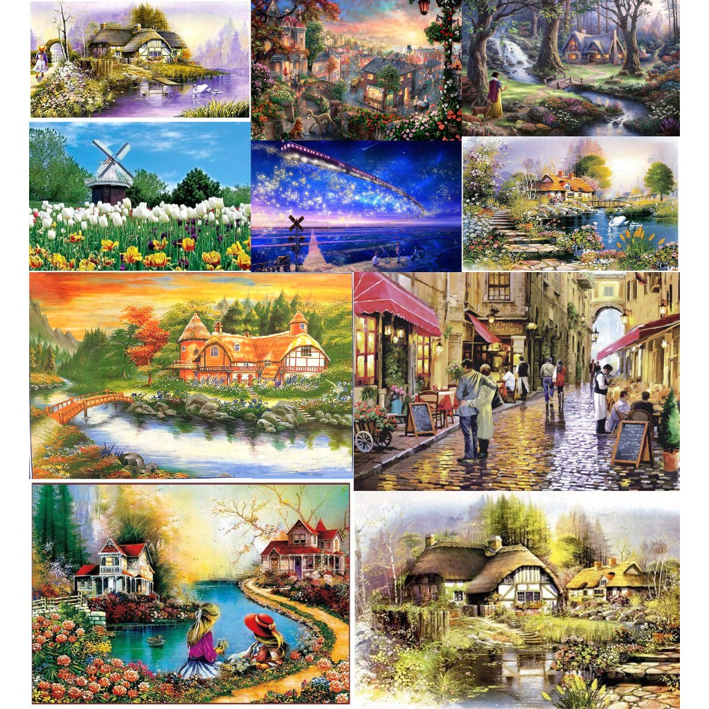Tranh ghép hình puzzle 1000 mảnh giấy (LOẠI DÀY) 50x75cm nhiều mẫu tuyển tập phong cảnh