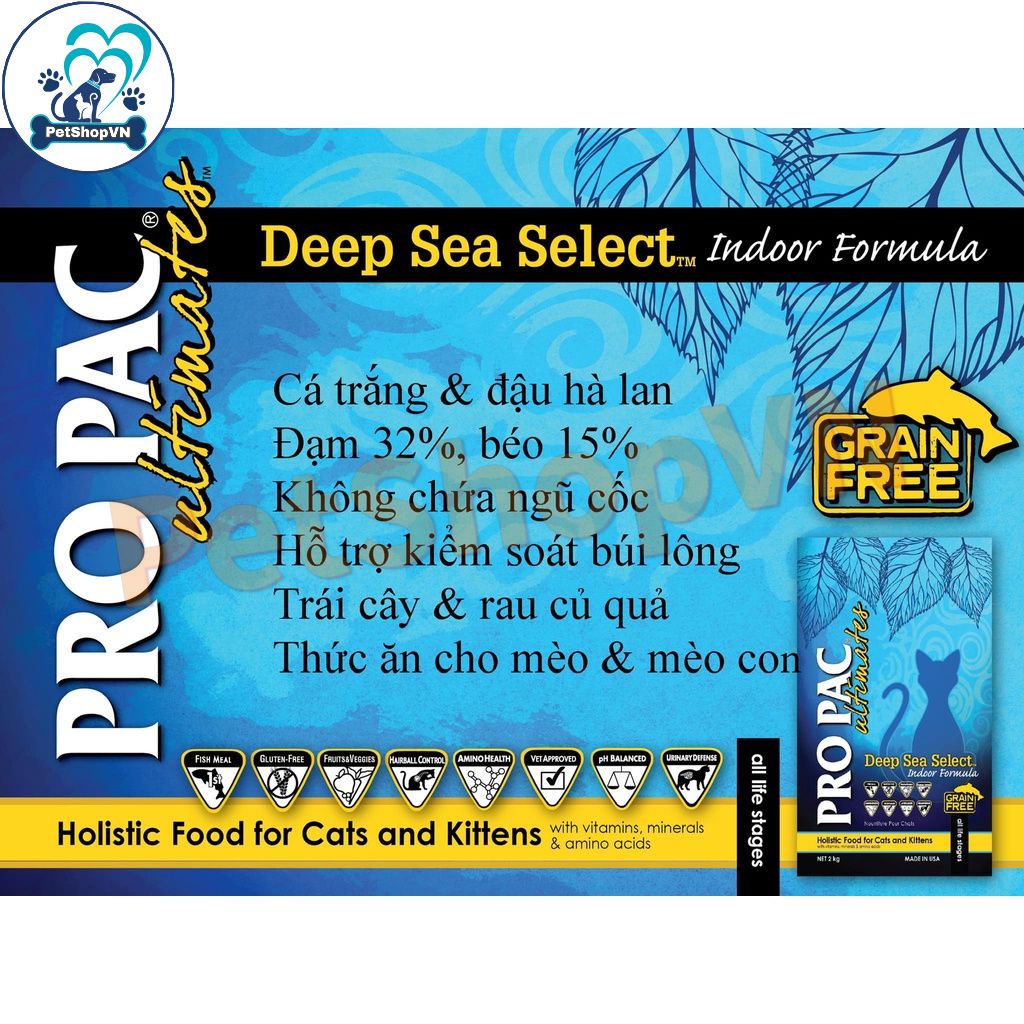 Thức Ăn Cho Mèo Và Mèo Con Hạt PROPAC ULTIMATES DEEP SEA SELECT Túi 500g Vị Cá Trắng & Đậu Hà Lan