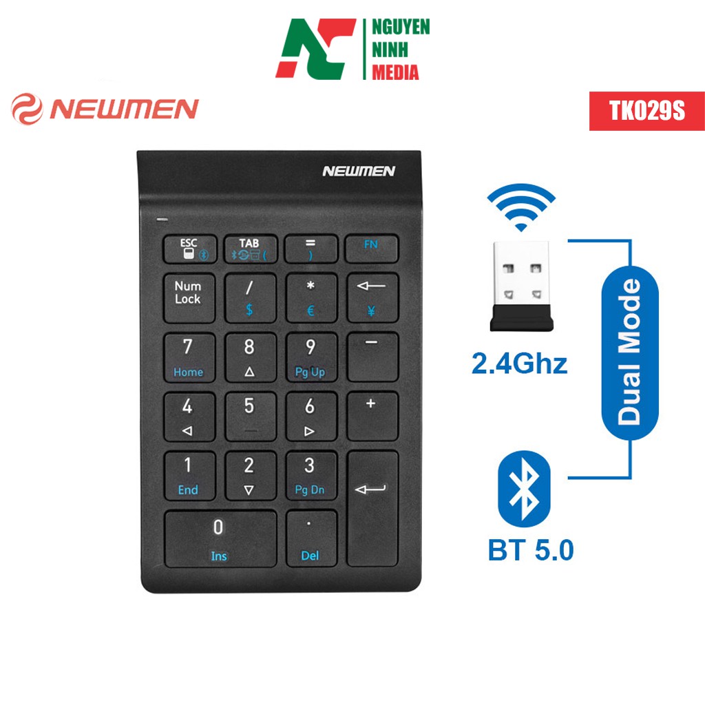 Bàn Phím Số Không Dây Bluetooth Newmen TK029S - Kết Nối Điện Thoại, Máy Tính Bảng, Laptop