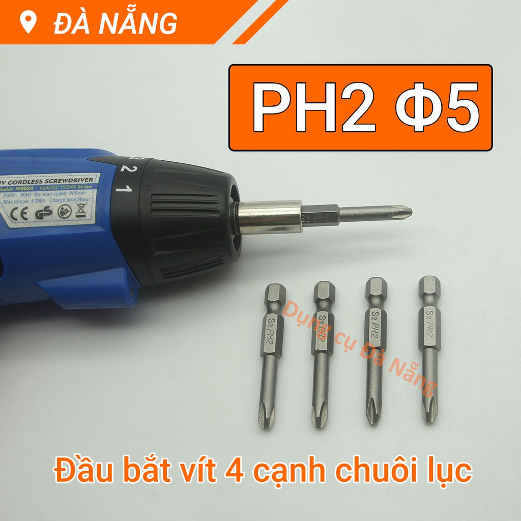 Đầu bắt vít 4 cạnh PH2 chuôi lục