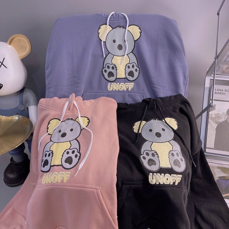 Áo khoác chui đầu hoodie nỉ ngoại tay phồng in gấu gola unisex ulzzang nam nữ