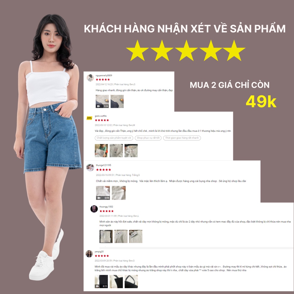 Áo croptop nữ hai dây thời trang YANDO AT12-Chất liệu Thun thun borip - co giãn Đen Trắng 2 màu