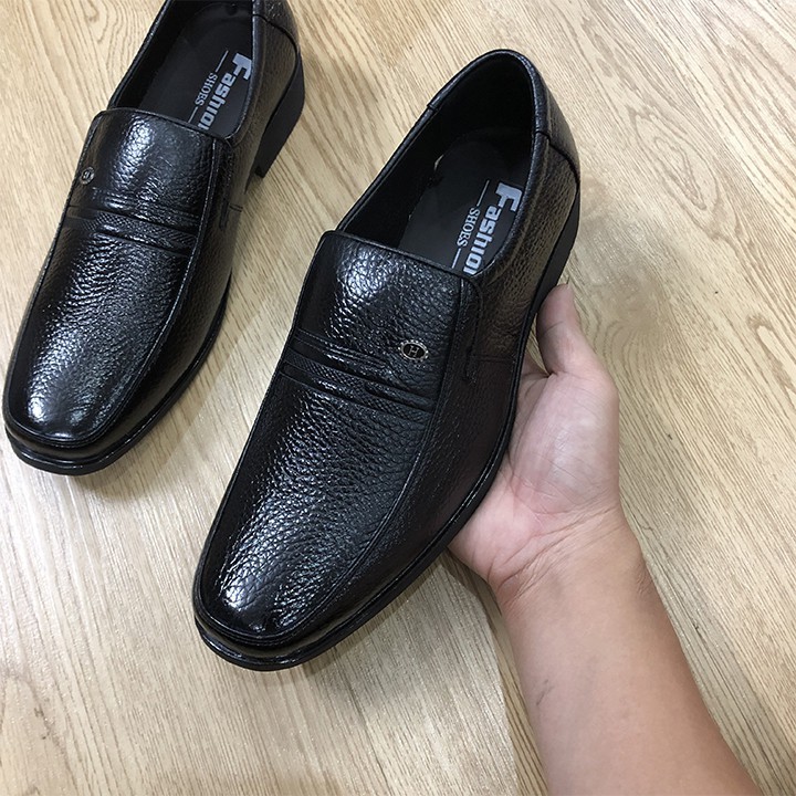 Giày Lười Nam Trung Tuổi Da Bò Đen Cao Cấp - Đế Cao Su Khâu Chắc Chắn - Mã K216