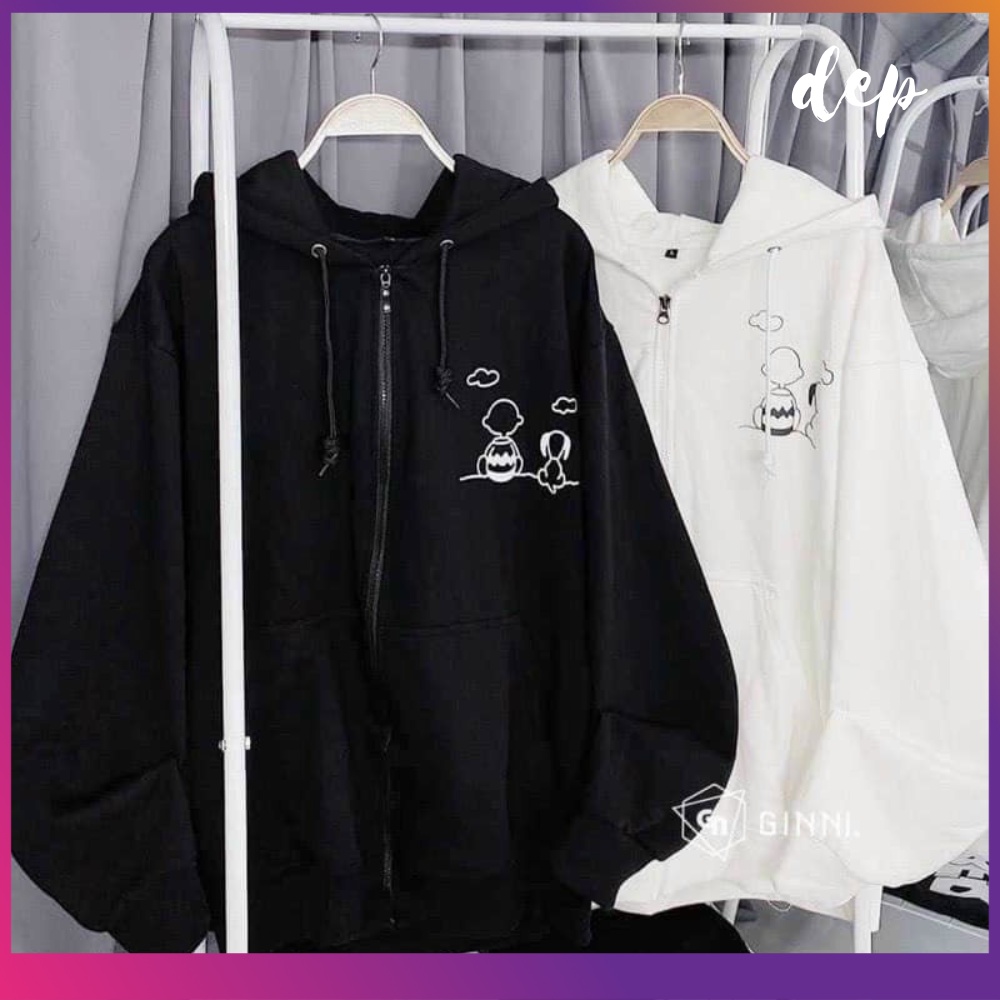 Áo khoác có nón tay phồng chất nỉ PE trắng đen unisex mã K06490 - áo khoác trơn nam nữ form rộng cực đẹp