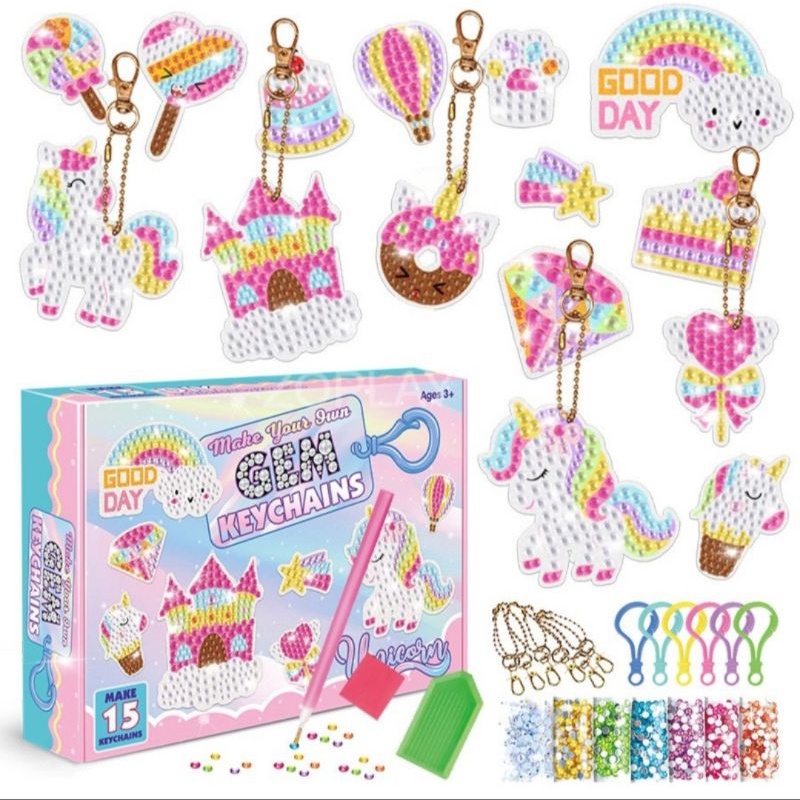 Hộp đồ chơi DIY đính hạt trên charm nhựa làm móc khóa, móc treo, mặt dây chuyền siêu hay, có clip