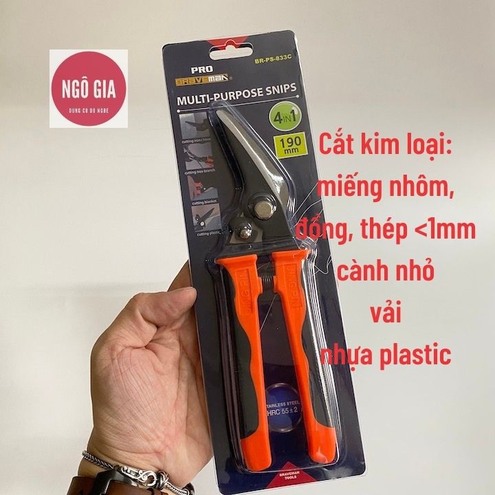 Kéo đa năng Braveman Pro cắt kim loại, vải, cành cây, nhựa mỏng, lưỡi thép cao cấp, thiết kế thông minh