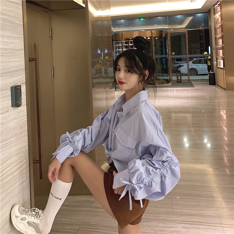 Áo Sơ Mi Trắng Tay Dài Dáng Rộng Phối Dây Rút Thời Trang Xuân Thu Dành Cho Nữ 2022