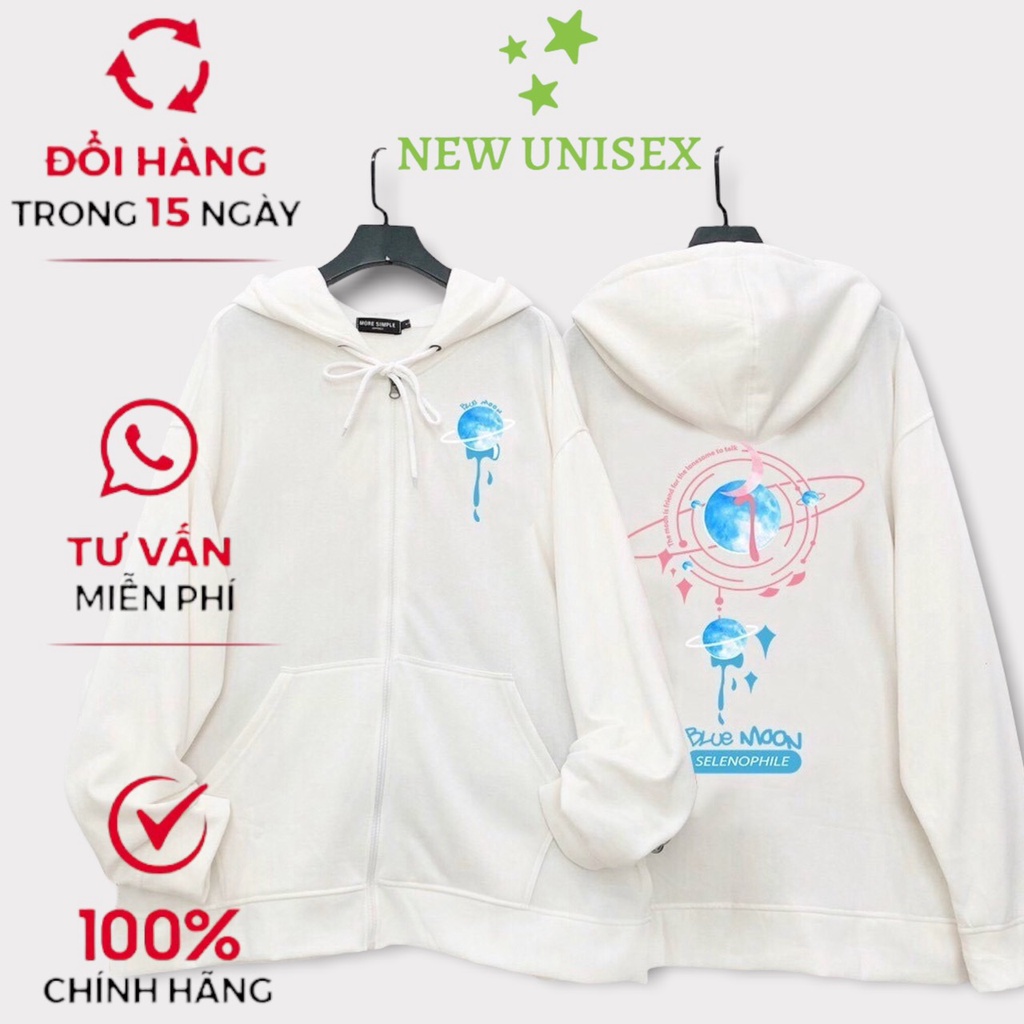 Áo khoác in chữ nỉ Pe dày dặn form xinh, áo khoác thời trang Blue Moon nữ có nón 2 lớp, dây kéo khóa tiện lợi TP[Ne