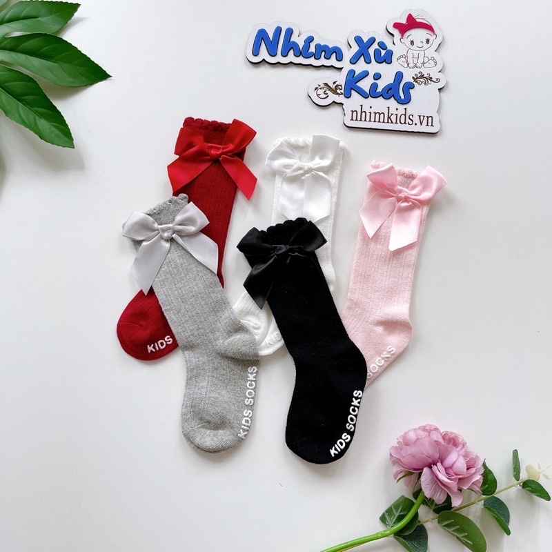 Tất Nơ Bé Gái Sơ Sinh Đến 12kg, Tất Lửng Xinh Xắn Nhiều Màu