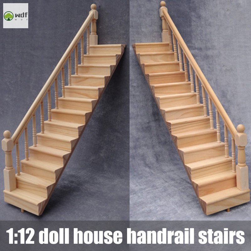 Wooden Handrail Stairs Mini Doll Furniture Model for 1/12 Dollhouse Play House Toys
