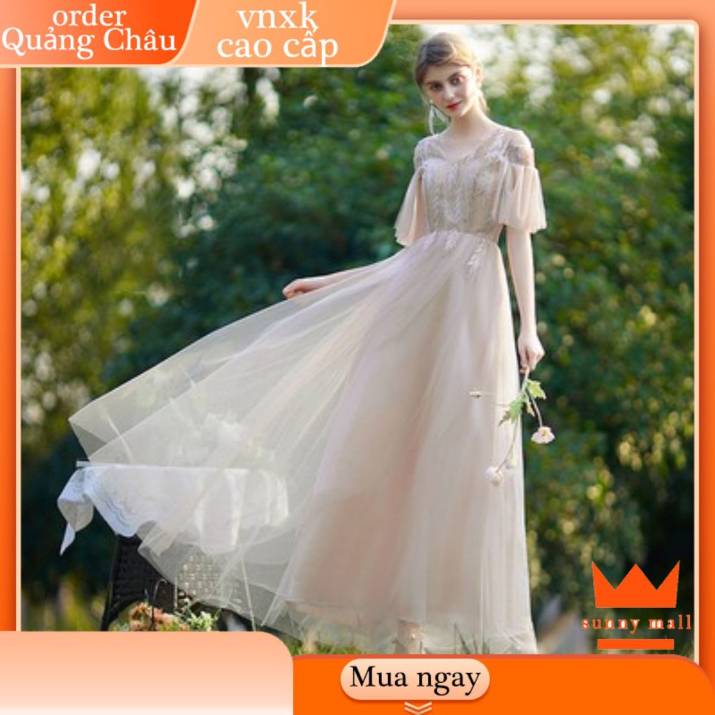 Đầm nữ thiết kế cánh tiên vải lụa voan bồng bềnh công chúa bigsize cổ chữ V dự tiệc săn mây dạo biển rẻ đẹp