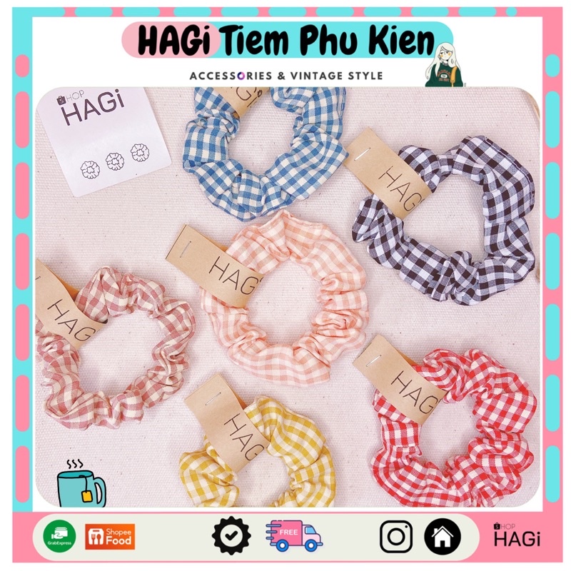 Dây buộc tóc vải Scrunchies NEW 2022 Trái cây, Chấm Bi, CARO, Hoa Cúc Học sinh Sinh viên (Luxury Ngẫu Nhiên))