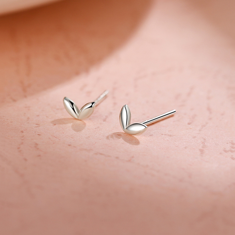 Bông Tai Trái Tim Cute Heart Stud Earrings Simple Women Girl Love Bean Sprouts Leaves Earring Jewelry Accessories Gift