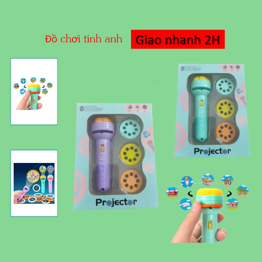 Đèn pin chiếu 80 hình ảnh động vật siêu nhân hoạt hình sinh động cho bé