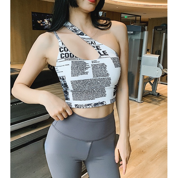 Áo ngực thể thao hai dây chống sốc in chữ có miếng đệm ngực cho nữ