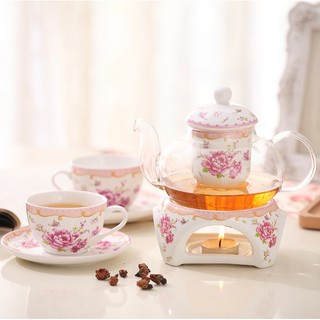 bộ ấm trà hoa nhí kèm đế đèn sang trọng, hiện đại (hàng order)