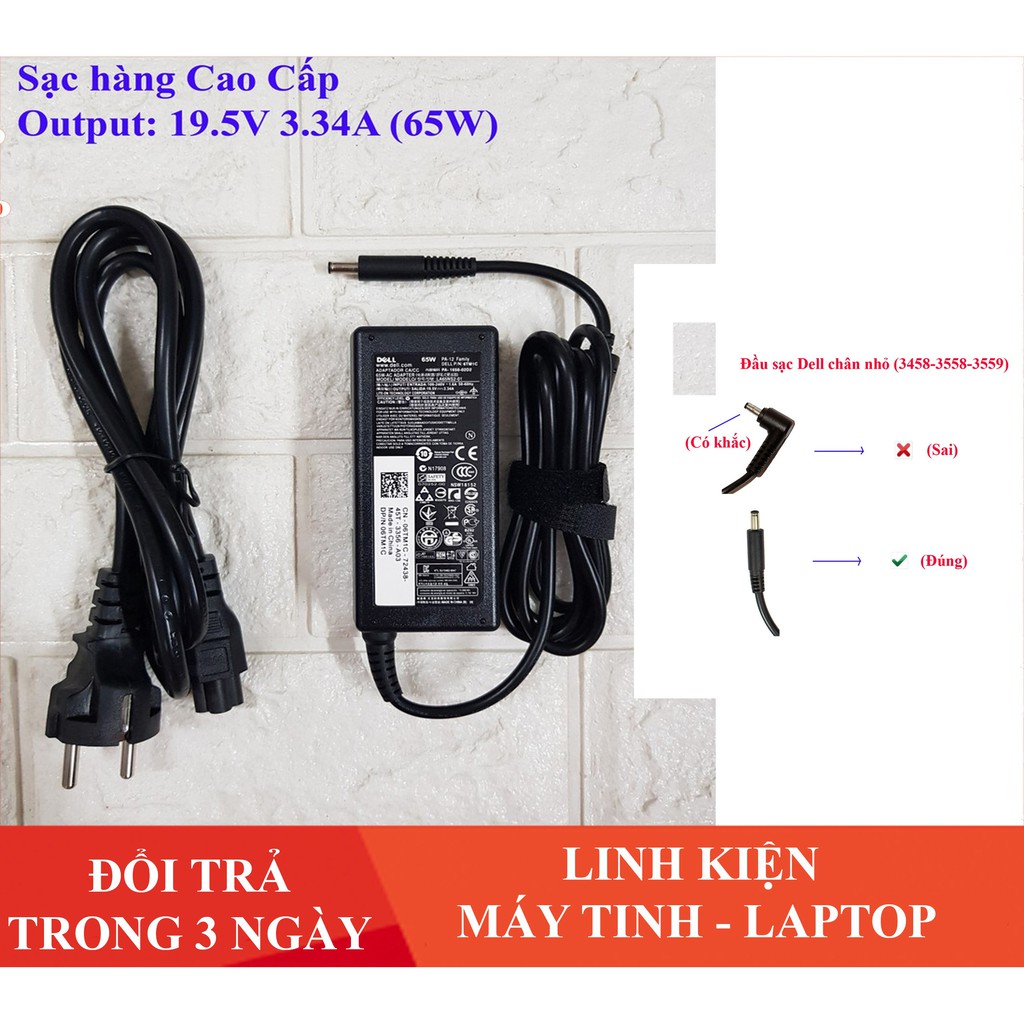 Sạc Laptop Dell 19.5V - 3.34A - 65W Chân Kim Nhỏ Loại Tốt ( ZIN ) dùng cho Dell 5568 3558 3458 | WebRaoVat - webraovat.net.vn