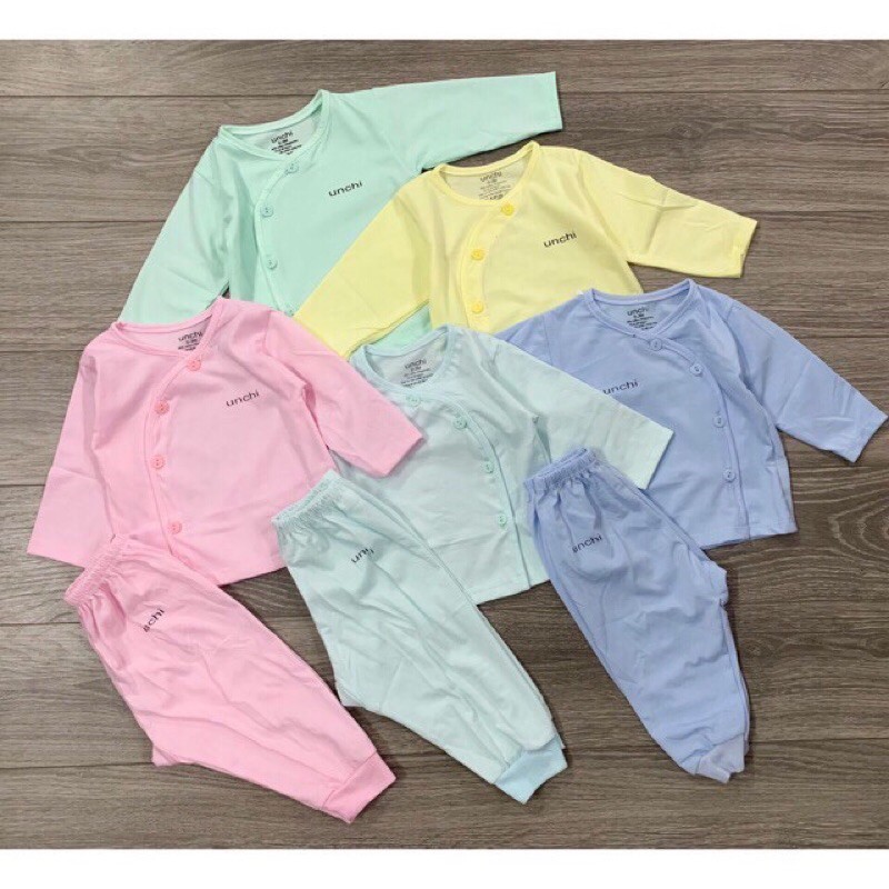 Bộ unchi cotton cài khuy lệch quần đáp đũng cho bé