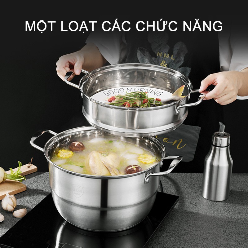 Nồi hấp inox  304 dày ba lớp gia dụng Tủ lớn 3 28cm bếp từ dùng gas phổ thông  -GM-4