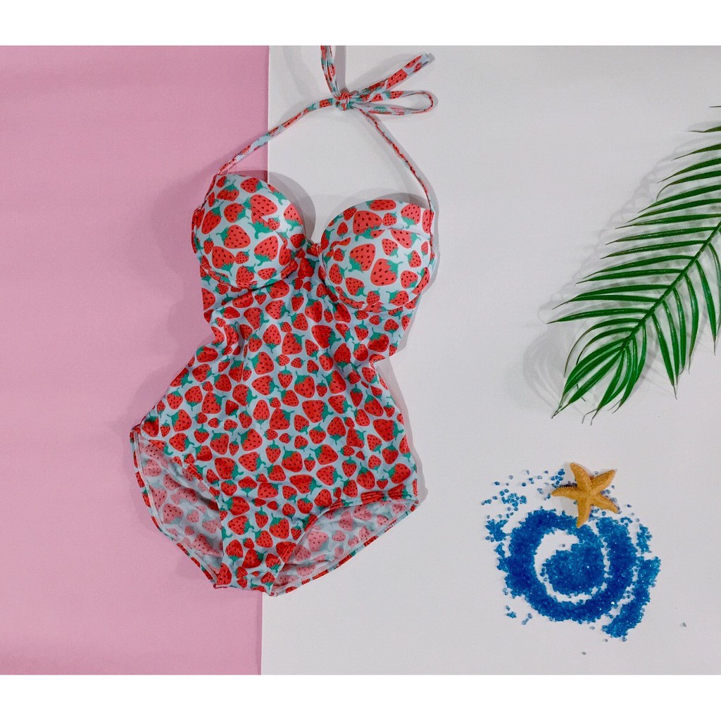 [HOT]Bikini liền một mảnh họa tiết dâu tây có gọng mặc đi biển chất thun lạnh đẹp | BigBuy360 - bigbuy360.vn