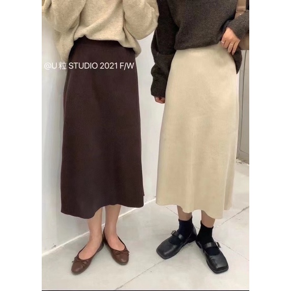 Chân Váy Len Midi Len Đũa Dáng Suông Nhẹ Vintage
