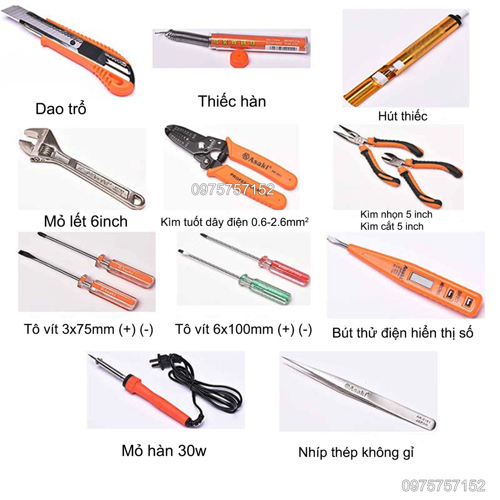 Bộ dụng cụ sửa chữa điện tử đa năng 15 chi tiết Asaki AK-9830