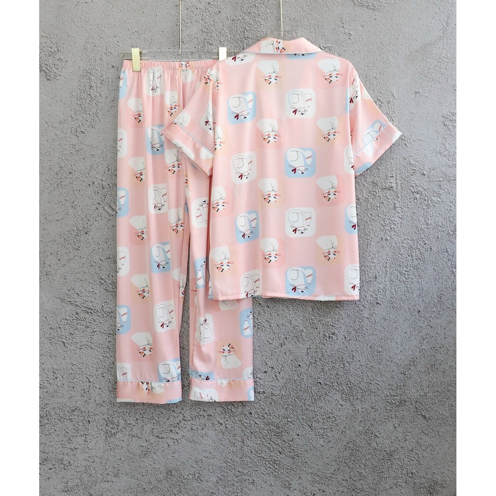 Đồ bộ mặc nhà cao cấp-Bộ ngủ pijama quần dài tay ngắn chất lụa mịn mát