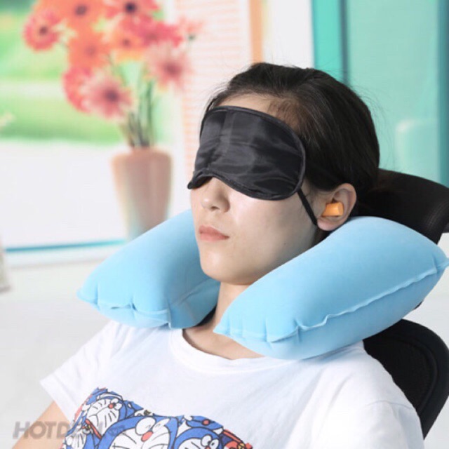Gối hơi kèm bịt tai, che mắt