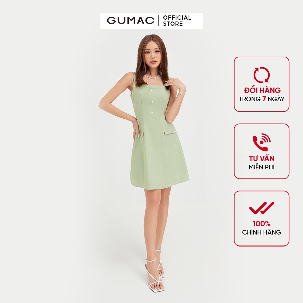 [Mã WABR1512 giảm 12% tối đa 50k đơn từ 99k] Đầm body nữ 2 dây phối túi GUMAC thiết kế tiểu thư màu xanh DB420