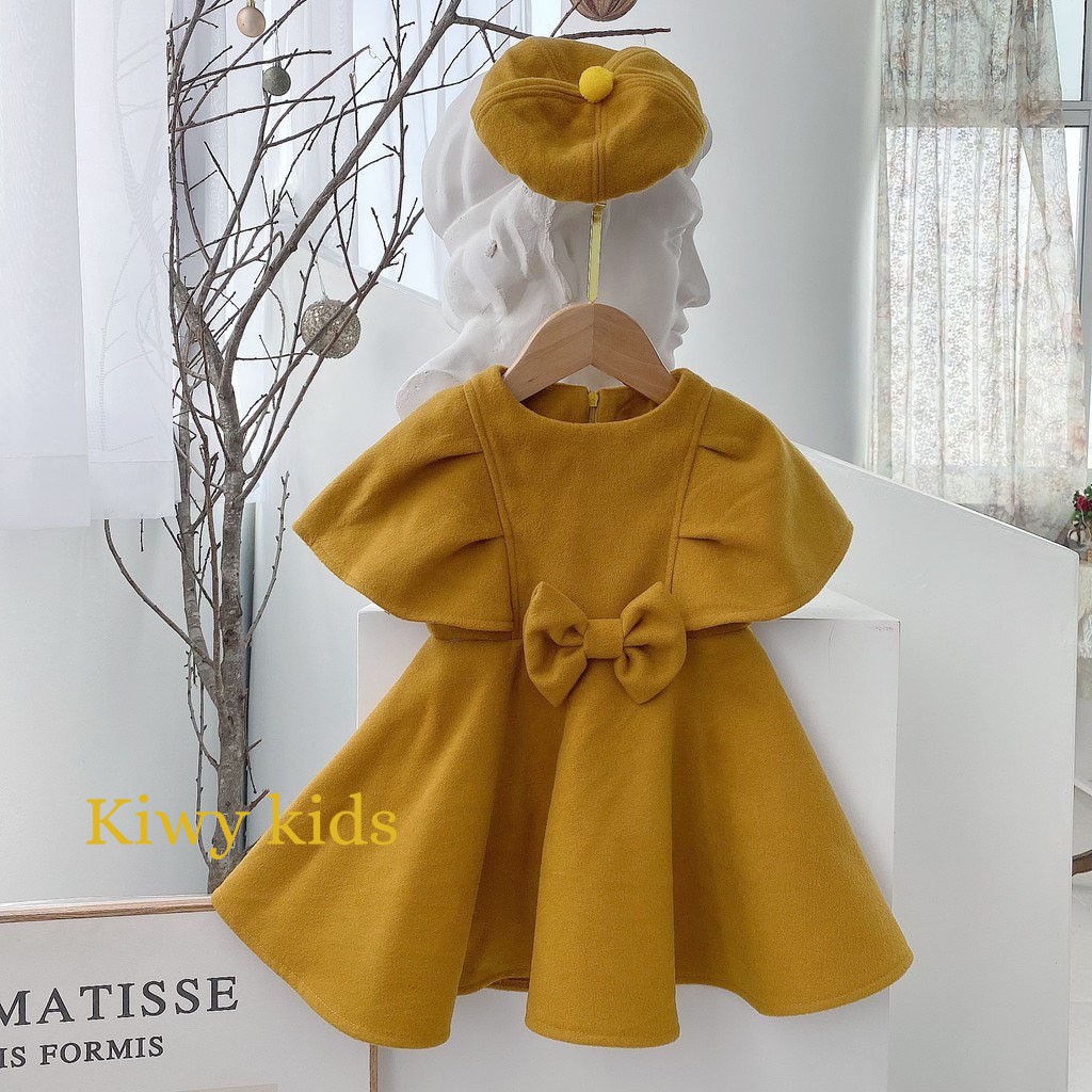 Váy dạ kèm mũ nồi KIWY KIDS dáng xoè phòng cách quý cô PARIS Kids05 cho bé gái từ 0 đến 12 tháng