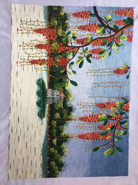 Tranh thêu tay phong cảnh Tháp Lộc Vừng 35x50cm