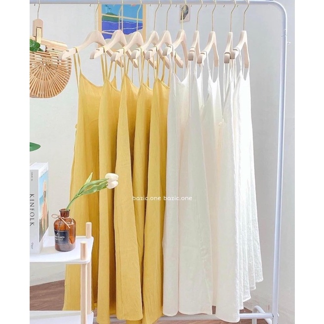 Váy 2 dây nữ dáng dài hở lưng đi biển đi chơi ulzzang, Váy hai dây đũi thô dây rút buộc lưng babydoll  (TTA113)