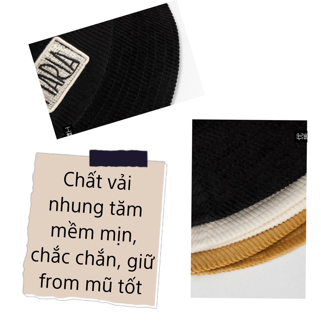 Mũ bucket vành cụp nhung tăm thêu chữ MARIA nhiều màu phong cách Ulzzang Unisex - Hazis Store