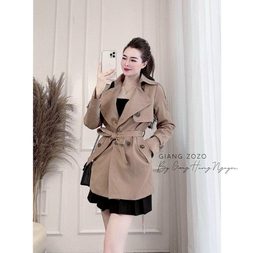 Áo khoác măng tô dáng dài kèm thắt lưng.Áo khoác dài tay form rộng màu đen, nâu thời trang Hàn Quốc