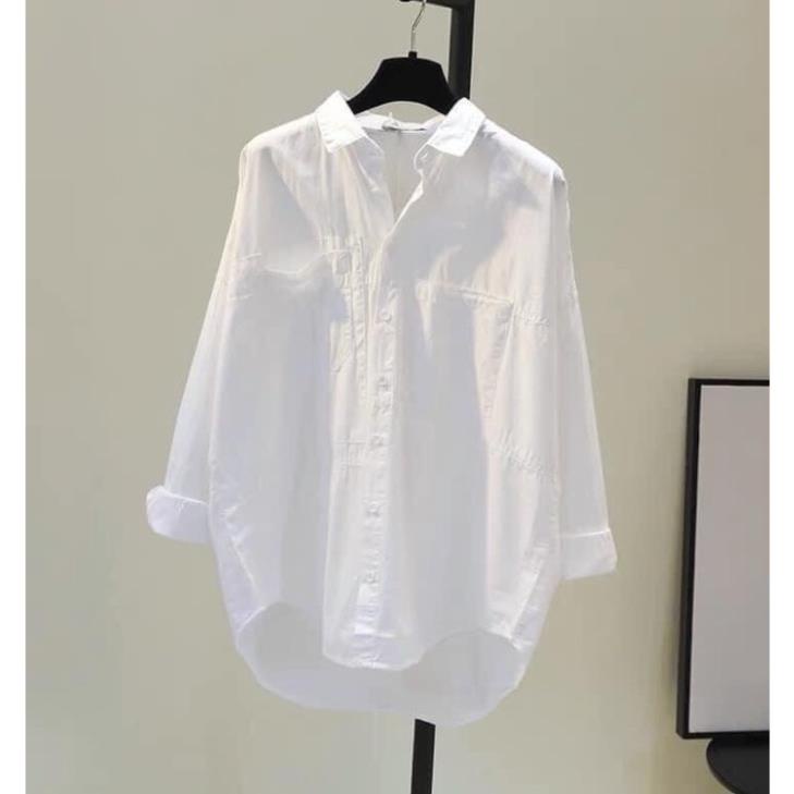 ÁO SƠ MI TRẮNG DÀI TAY 2 TÚI CHO NỮ