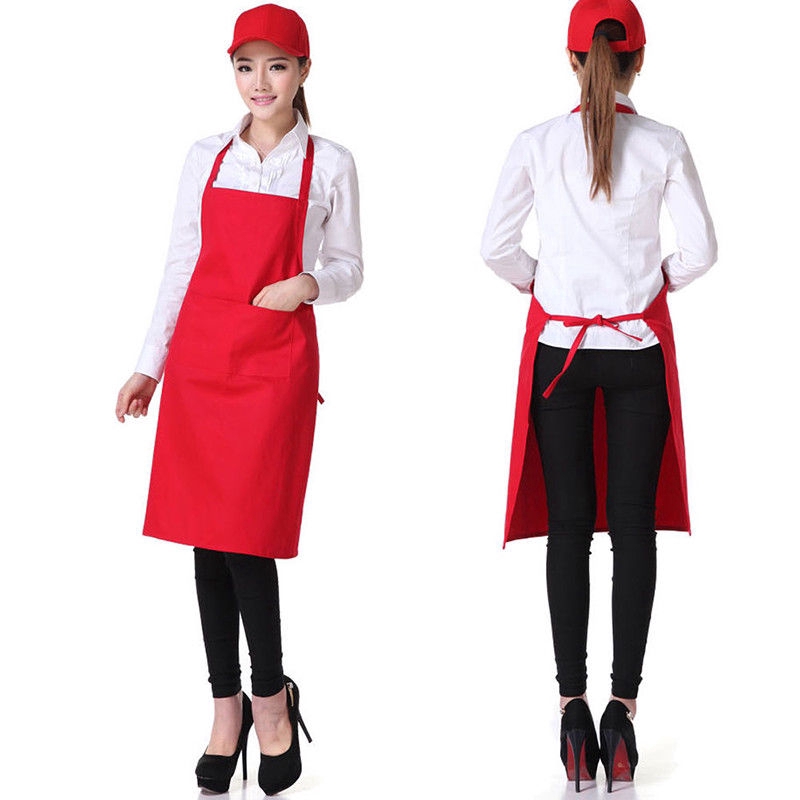 Tạp dề làm bếp trơn màu dễ thương có túi