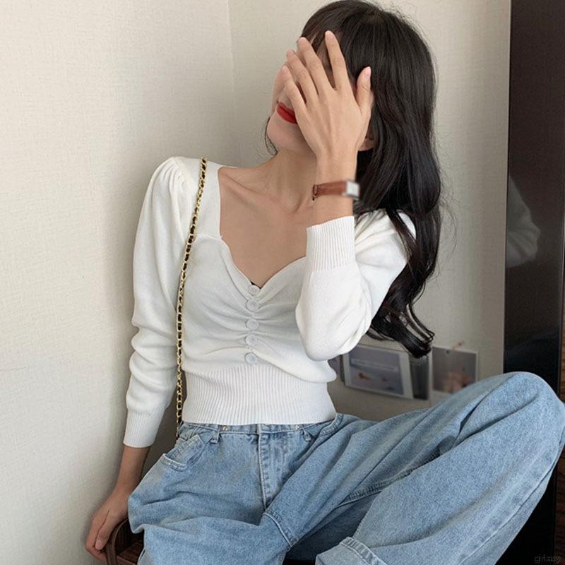 Áo Lửng Tay Dài Cổ Chữ V Thời Trang Dành Cho Nữ