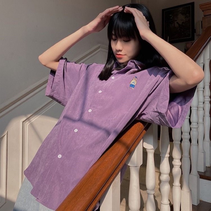 Áo sơ mi ngắn tay hình thêu cute